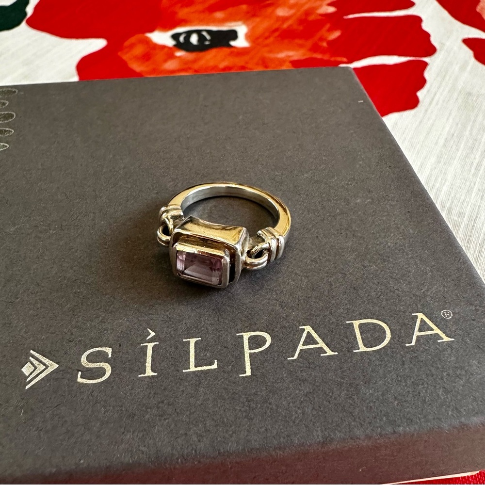 Silpada sterling silver ring with amethyst stone; size 6